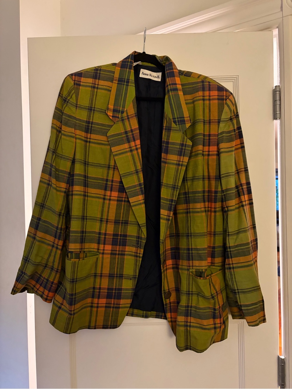 Anne Klein II Vintage Green Plaid Blazer